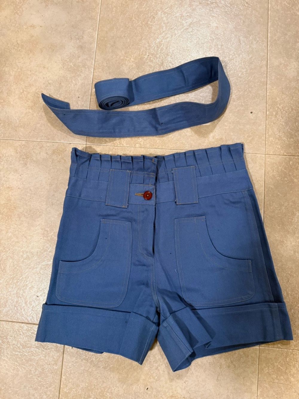 dear creatures Navy High-Waist Shorts with Matching Belt